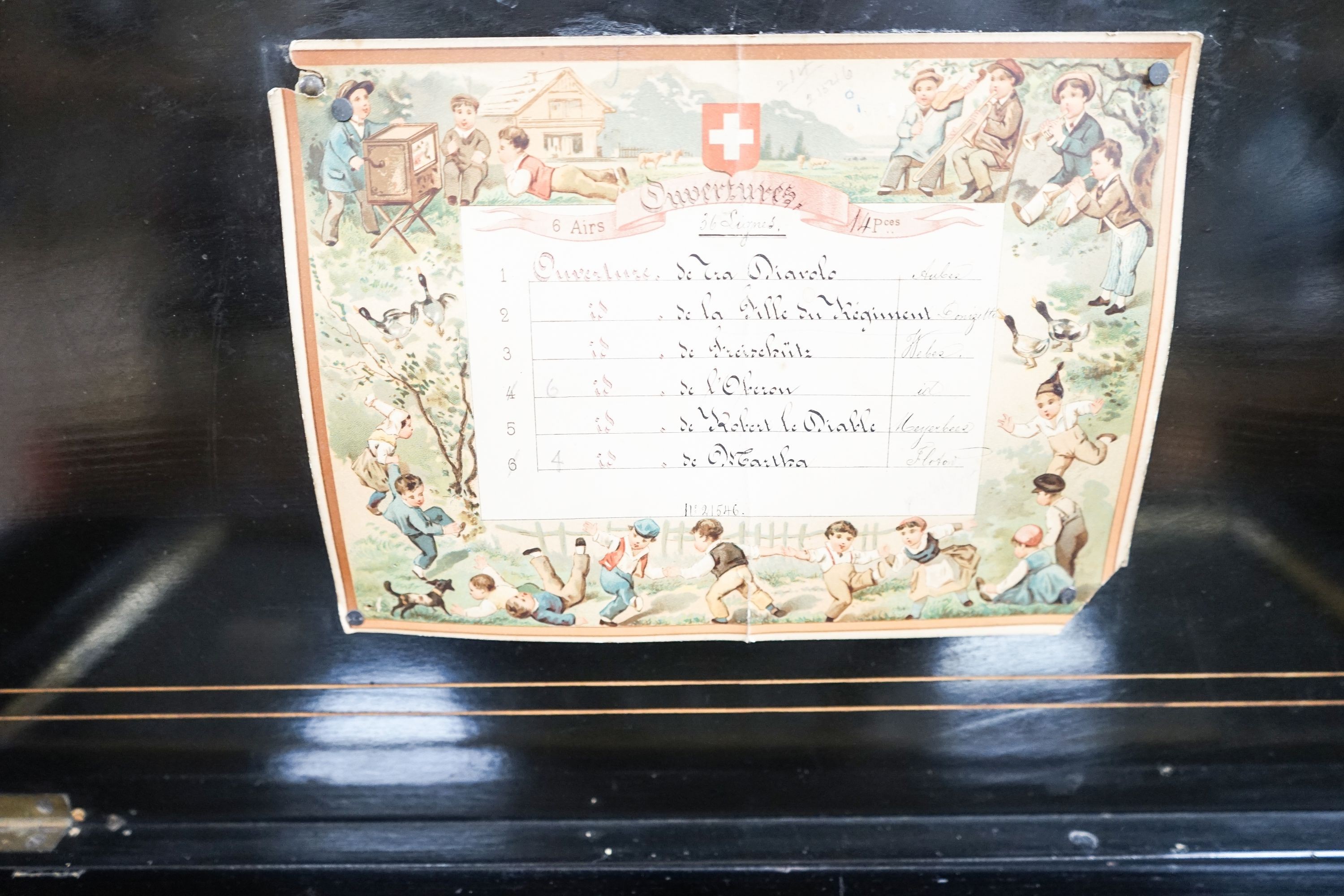A 19th century Swiss cylinder musical box, (af) cylinder 38cm